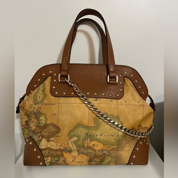 Alviero Martini Handbags - Alviero Martini Brown and Tan Map Print Women's Bag Handbag
